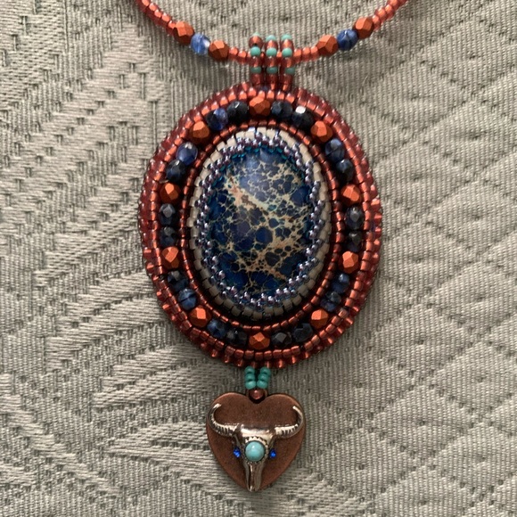 Jewelry - Hand beaded cabachon and necklace